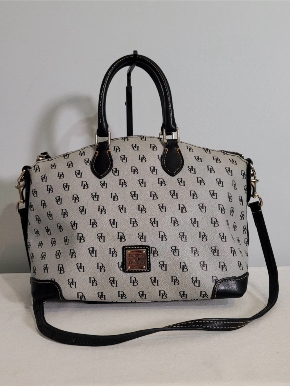 Dooney Bourke Gretta Satchel Blue Monogram Coated Canvas Leather Shoulder Bag